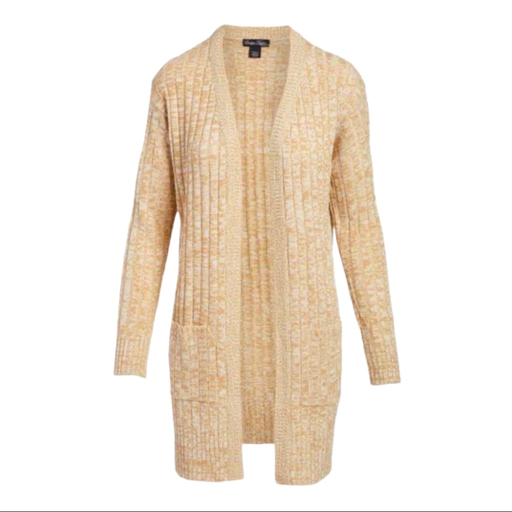 Evelyn Taylor Burlywood Twist Ribbed Open Front Duster Cardigan Sweater NWT